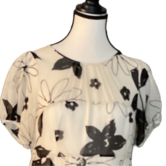 Sandra Angelozzi SILK unique ivory/cream tea length dress black floral sz 6 - Picture 3 of 16